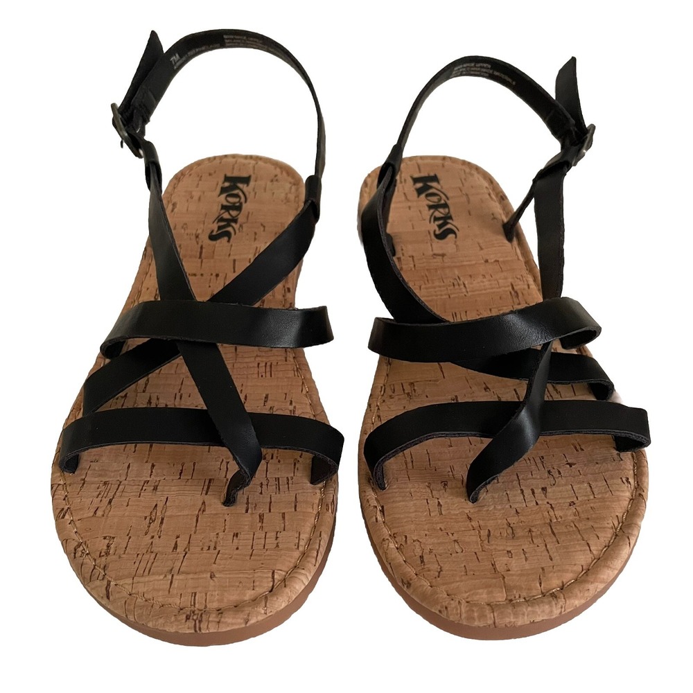 KORKS Felicity Black Strappy Sandals Womens 7 M Kork-Ease Comfort Cork Buckle